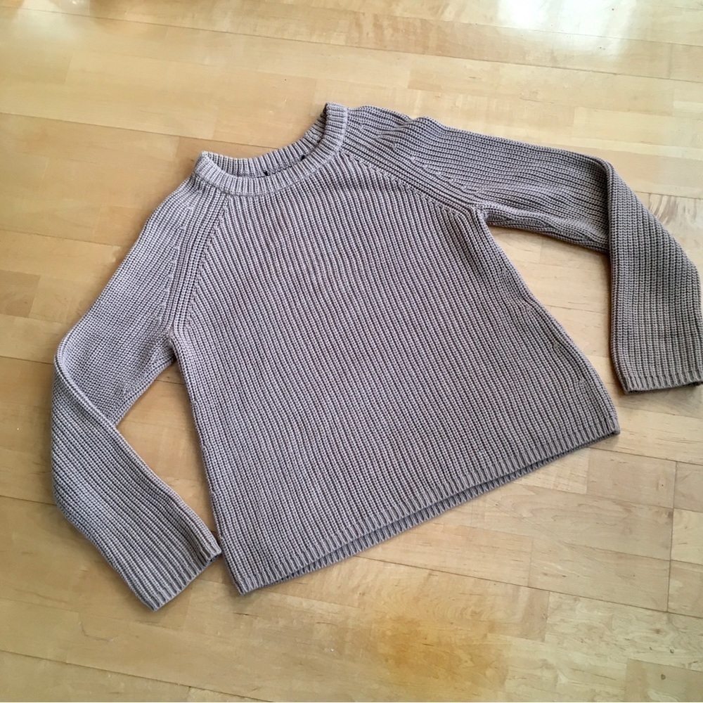 Soft, Cozy, 100% Cotton Shaker Knit Crewneck Sweater, Tan, Size XS/S